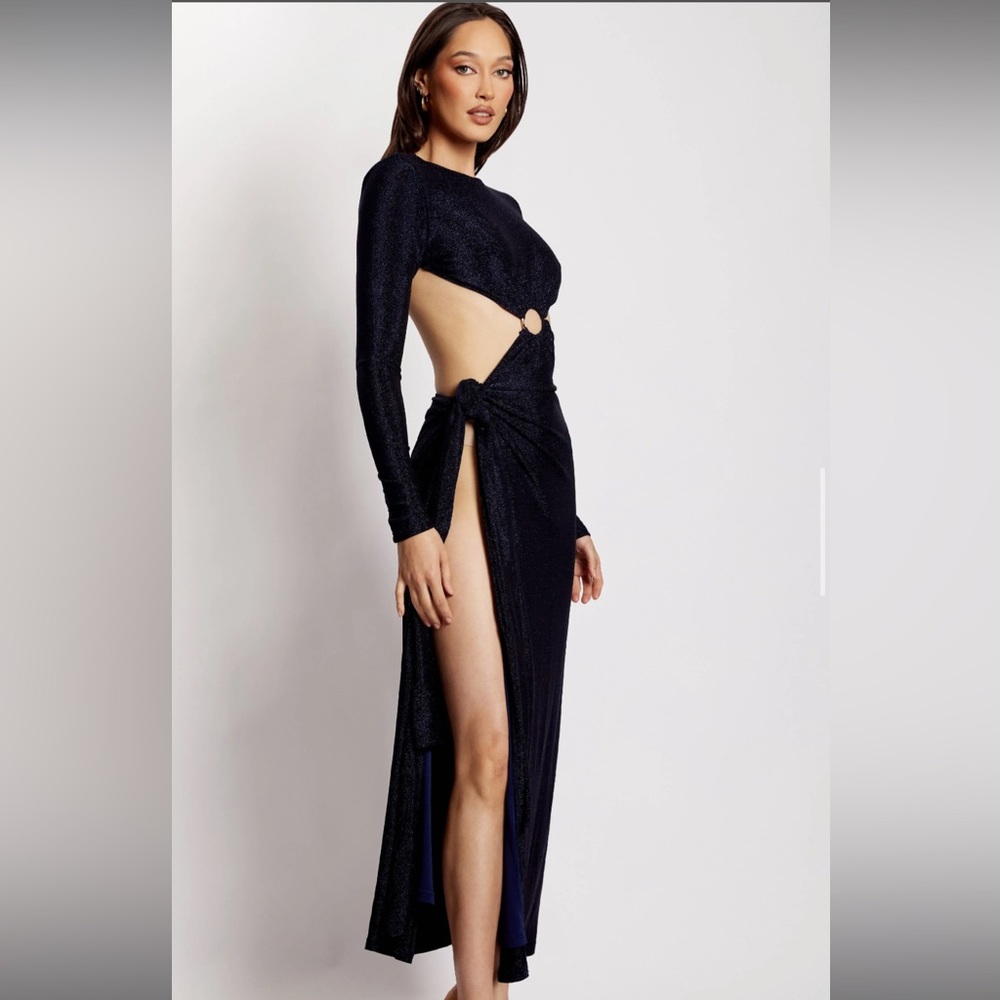 Christina backless maxi wrap dress - navy shimmer